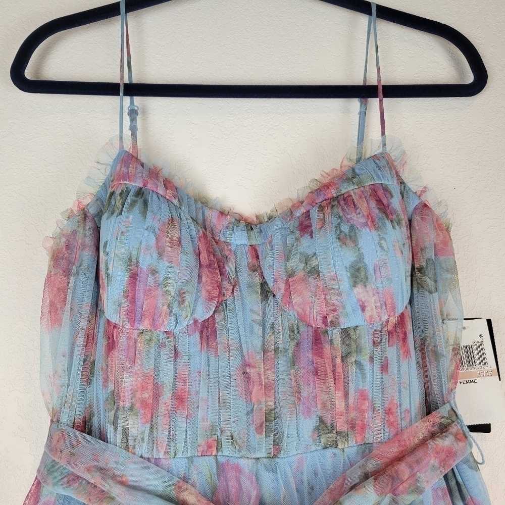 NWT City Studios Juniors Floral Print Bustier Gown in Sky Rose Size 15/16 - Picture 6 of 12